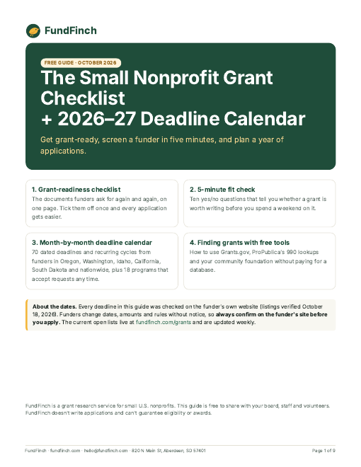 Cover of the free FundFinch grant checklist and deadline calendar